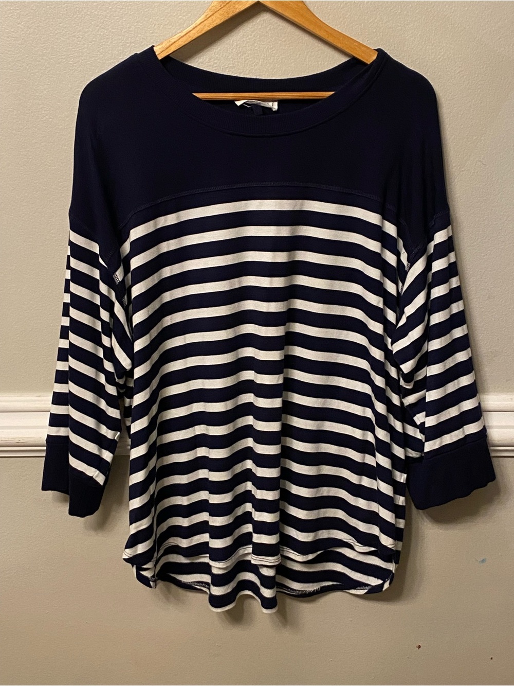 Workshop Republic Clothing Navy and White Striped Long Sleeve Top